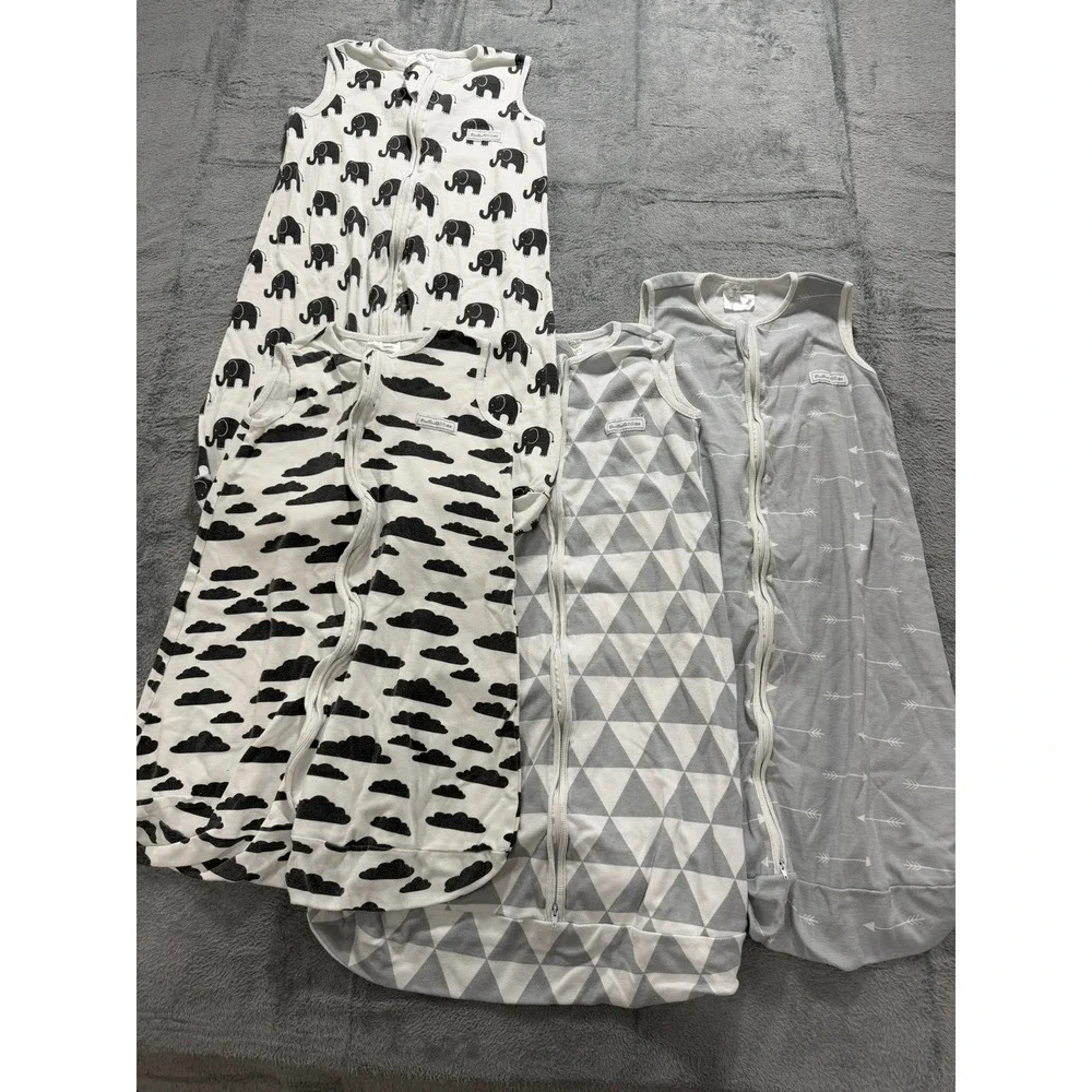 BaeBae Goods Cotton Baby Sleep Sack Bundle 4p Elephant Cloud Triangle Grey White